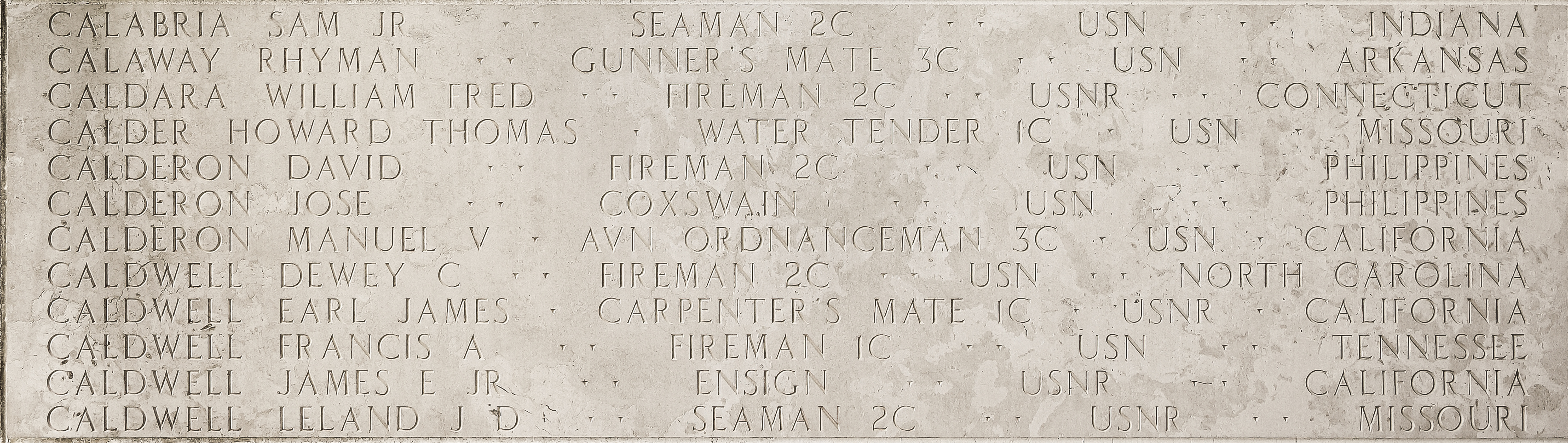 Dewey C. Caldwell, Fireman Second Class